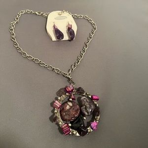 Purple stone necklace and earring set.